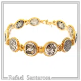 Greek Coins Museum Replicas Beaded Bracelet: 18K Gold-Filled and Oxidized Sterling Silver