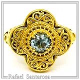 Natural brilliant cut topaz Byzantine Ring: Engraved and filigree Sterling Silver 18K Gold Filled