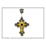 Byzantine Religious Cross Pendant Sterling Silver Oxidised 18k Gold Filled Garnet Necklace