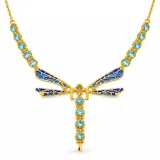 Art Nouveau Dragonfly Necklace Sterling Silver Gold Filled Blue Enamel Sky Blue Topaz
