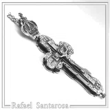 Reliquary Russian Type Cross Byzantine Cyrillic Prayer Pendant: Oxidised Sterling Silver Locket