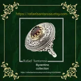 Dark Red Genuine Garnet Byzantine Style Ring: Oxidized Sterling Silver & 18K Gold Filled Bezel
