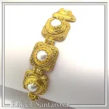 Freshwater Pearl Ancient Greek Way Filigree Beaded Bracelet: Sterling Silver 18K Gold Filled