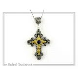 Natural Lapis Lazuli Byzantine Religious Cross: Oxidized Sterling Silver and 18K Gold Filled