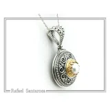 Byzantine natural Pearl Pendant: Oxidized Sterling Silver and Gold-Filled Filigree Necklace