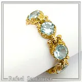 Byzantine Genuine Sky-Blue Topaz Filigree Beaded Ring: 18k Gold Filled Sterling Silver