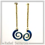 Blue Enamel Boho Spiral Symbol of Galaxy Drop Earrings: Sterling Silver Gold-Filled dangle Earrings