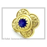 Byzantine Christian Cross Genuine Lapis Lazuli Ring: 18K Gold Filled Sterling Silver Filigree