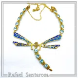 Art Nouveau Dragonfly Necklace Sterling Silver Gold Filled Blue Enamel Sky Blue Topaz