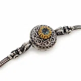 Natural Sky-Blue Topaz Byzantine Bracelet: Oxidised Sterling Silver with 18K Gold Filled Filigree Bezel