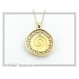 Athena Owl Coin Greek Key Pendant, Museum Jewelry: Oxidized & 18K Gold Filled Sterling Silver