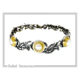 Natural Lapis Lazuli Olive Leaf Floral Beaded Bracelet: Oxidized and 18K Gold Filled Silver