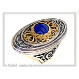 Natural Lapis Lazuli Big Byzantine Ring: Oxidized & 18k Gold Filled Sterling Silver