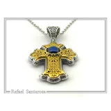 Natural Lapis Lazuli Imperial Byzantine Big Size Cross Necklace: Oxidized & 18K Gold Filled Silver