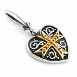 Byzantine Maltese Knights Cross Holy Heart Pendant: Oxidised and 18K Gold Filled Sterling Silver