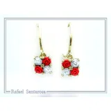 Red & White Roses Rose Flowers Shaped Alabaster Gems Drop Earrings: Sterling Silver 18K Gold-Filled