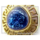 Alexander the Macedon coin silver necklace with Greek key 18k gold filled & sky-blue enamel.