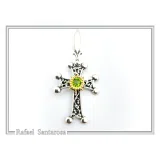 Byzantine Silver Hand engraved Cross with Genuine Amethyst: Oxidized silver, 18K gold Filled Bezel