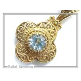 Byzantine Cross Sky-Blue Topaz Pendant: Handmade Filigree 18k Gold Filled Sterling Silver Necklace