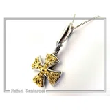 Byzantine Museum Religious Cross Pendant: 18K Gold Filled Filigree Cross on Oxidized Sterling Silver