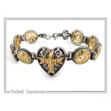Byzantine Maltese Cross Holy Heart Knights Bracelet: Oxidized Sterling Silver and 18K Gold Filled