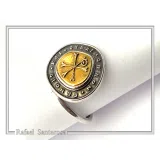 18K Gold Chi Rho Christogram on Oxidized Sterling Silver Adjustable Ring, Byzantine Prayer Talisman