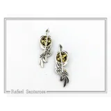 Natural Lapis Lazuli Olive Branch Earrings: Oxidized Sterling Silver, 18K Gold Filled Filigree Bezel