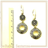 Greek Key and Greek flower Museum Earrings: 18K Gold Filled & Oxidized Sterling Silver