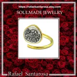 Goddess Athena Owl Wisdom symbol Greek Coin Ring: Oxidized Sterling Silver, 18k Gold-Filled