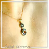 Greek Key & Greek Flower Dangle Necklace: Oxidized Sterling Silver Meander in 18K Gold-Filled Base