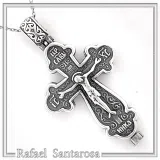 Byzantine Cyrillic Prayer Cross Locket Necklace: Russian Type Sterling Silver Reliquary Cross Pendant