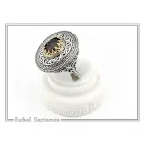 Dark Red Genuine Garnet Byzantine Style Ring: Oxidized Sterling Silver & 18K Gold Filled Bezel