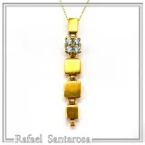 Sterling Silver Gold Filled Sky Blue Topaz Dangle Pendant Art Deco Handmade Necklace