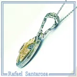 Natural Sky-Blue Topaz Cross Pendant: Sterling Silver 18K Gold Filled Byzantine Filigree