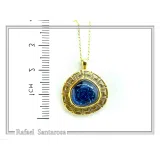 Alexander the Macedon coin silver necklace with Greek key 18k gold filled & sky-blue enamel.