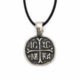 Extra Tiny Protection cross coin Jesus Christ Wins icxc nika necklace Talisman sterling silver.