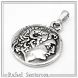 Ancient Greek sterling silver tetradrachm pendant with deified Alexander the Macedon, Lysimachus coin museum replica