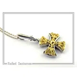 Byzantine Museum Religious Cross Pendant: 18K Gold Filled Filigree Cross on Oxidized Sterling Silver
