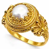 Sterling Silver Gold Filled Freshwater Pearl Ring Ancient Greek Antefix Filigree Design Handmade