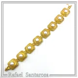 Freshwater Pearl Ancient Greek Way Filigree Beaded Bracelet: Sterling Silver 18K Gold Filled