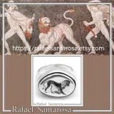 Lion Signet Seal Men Ring: Greek Mythology symbol of strength Oxidized Sterling Silver