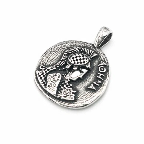 Athena Goddess Victorious Coin Pendant: Greek Museum Replica Oxidized Sterling Silver