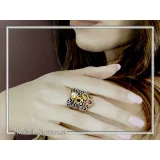 Genuine Gemstones Stacking Ring: Oxidized Sterling Silver & Gold-Filled Bezel