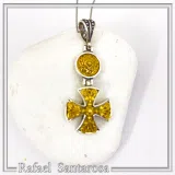 Byzantine Cross Necklace Sterling Silver Oxidized & 18K Gold Filled Handmade Pendant, Medieval Christian Jewelry