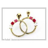 Alabaster Rose Flowers Gems Hoops Floral Earrings for Girls: Sterling Silver 18K Gold Filled