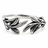 Oxidized Sterling Silver Olive Branch Adjustable Ring: Floral Jewelry Greek Mythology Peace Symbol