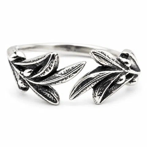 Oxidized Sterling Silver Olive Branch Adjustable Ring: Floral Jewelry Greek Mythology Peace Symbol