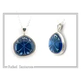 Chi Ro Christian Talisman Pendant: Sky Blue Enamel on Oxidized Sterling Silver Constantinato