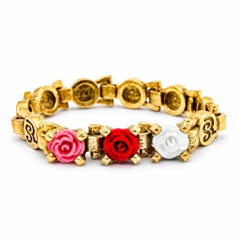 Alabaster Rose Flower Gems Beaded Floral Ring for Girls: 18K Gold Filled Sterling Silver