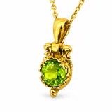 Filigree Genuine Peridot Byzantine Style Charm Necklace: 18K Gold-Filled Sterling Silver Pendant